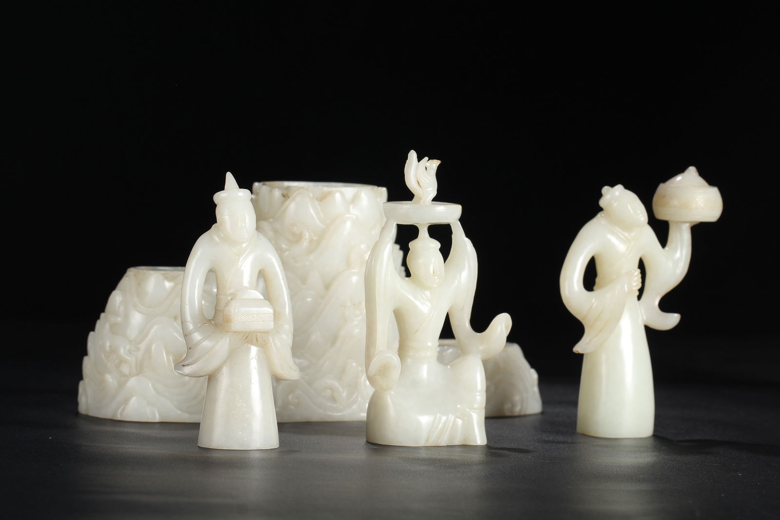 Exquisite Chinese White Hetian Jade Carved Figure Statue w Base - 8