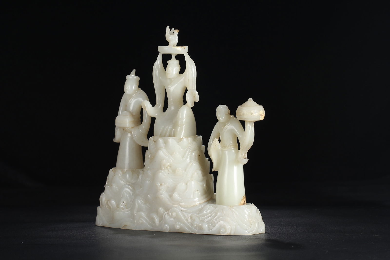 Exquisite Chinese White Hetian Jade Carved Figure Statue w Base - 9