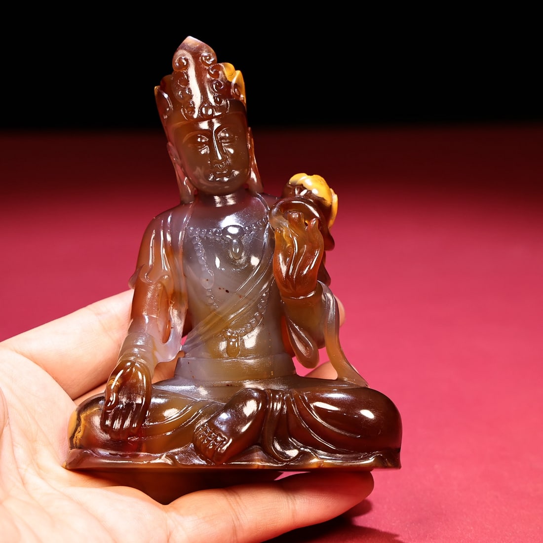 Superb Chinese Agate Carved Buddha Statue - 6