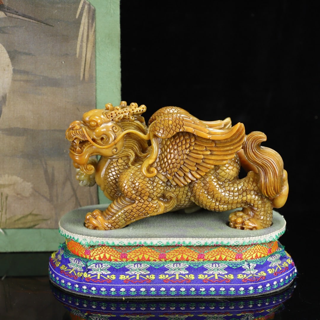 Superb Vintage Chinese Tianhuang Stone Carved Fortune Kylin Statue (1 of 10)