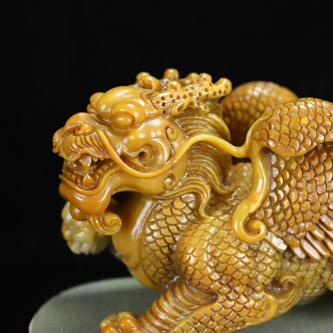 Superb Vintage Chinese Tianhuang Stone Carved Fortune Kylin Statue - 3