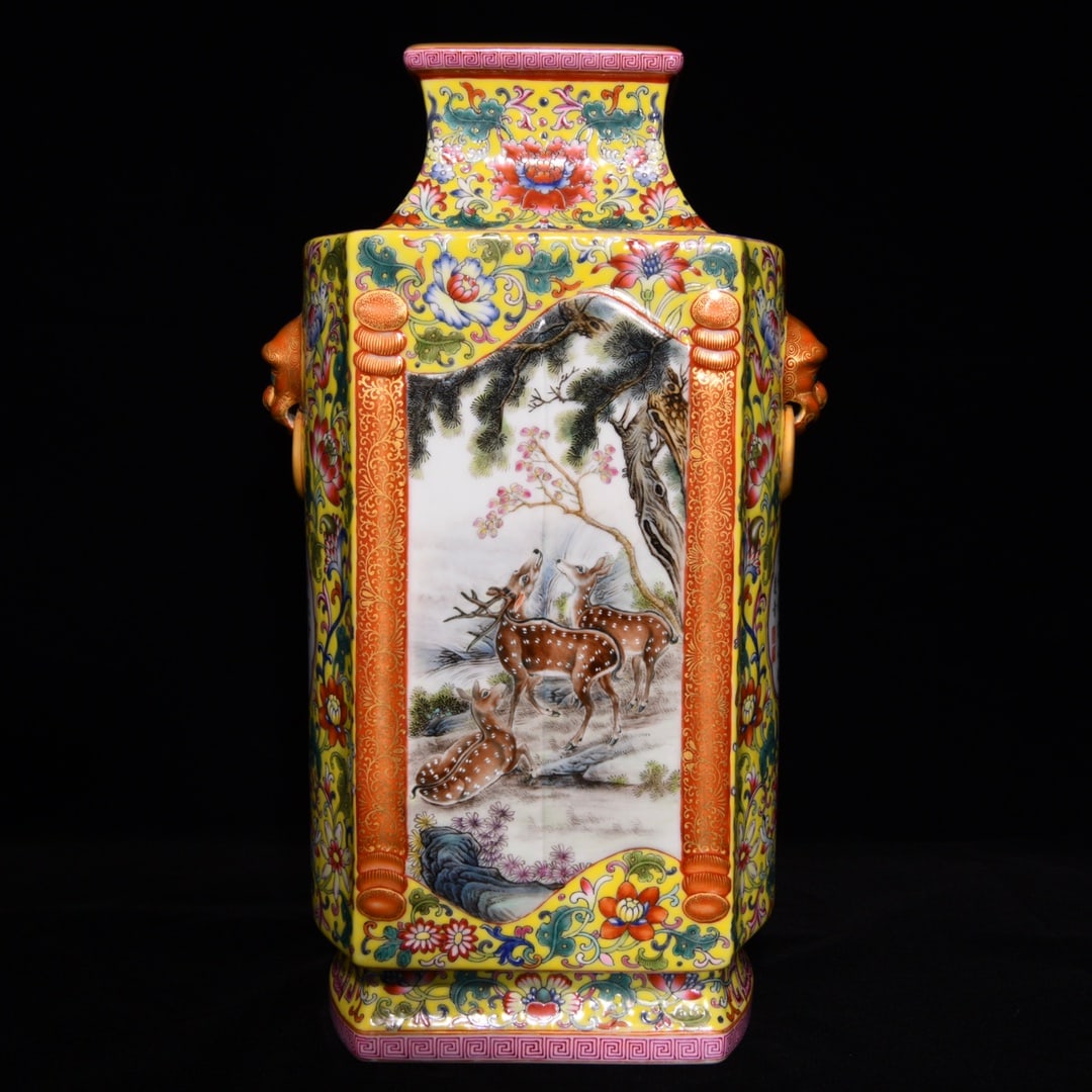 Chinese Qing Dynasty Gilt Edge Famille Rose Three Sheep Design Porcelain Vase - 3