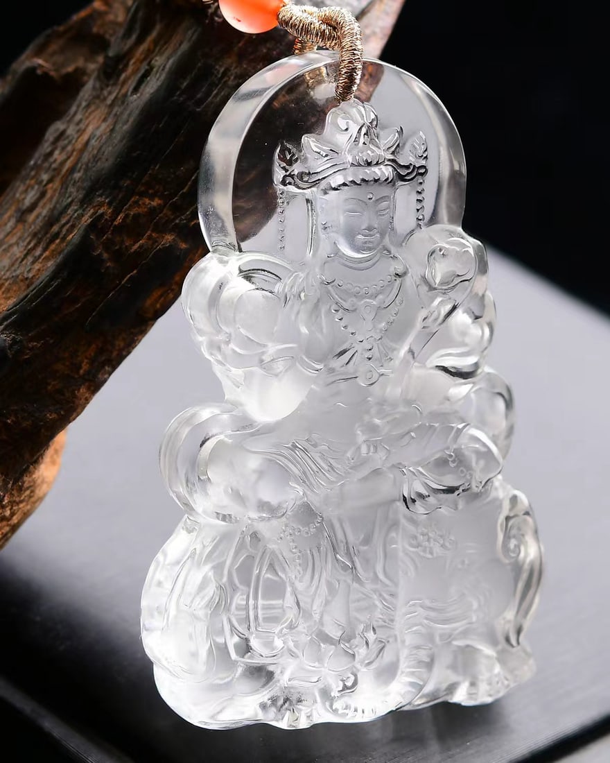 Beautiful White Crystal Carved Samantabhadra Statue (1 of 6)