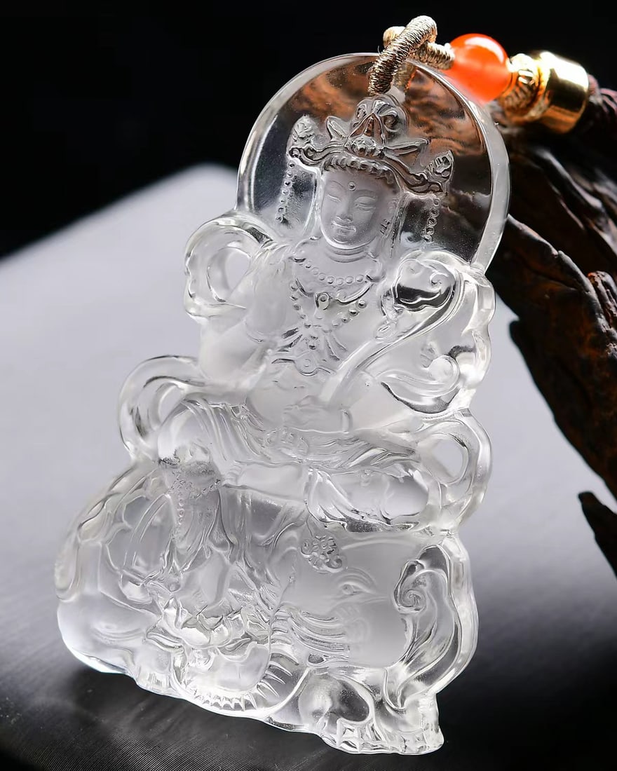 Beautiful White Crystal Carved Samantabhadra Statue - 2