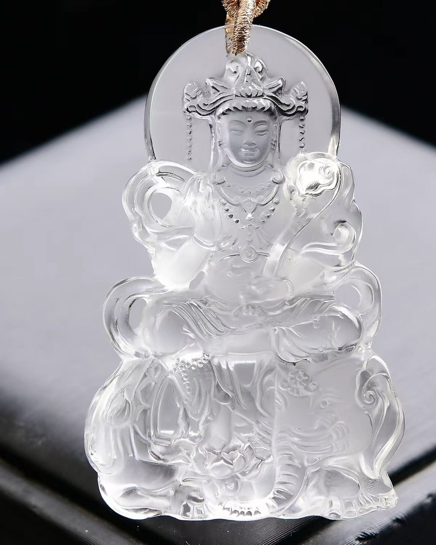 Beautiful White Crystal Carved Samantabhadra Statue - 3