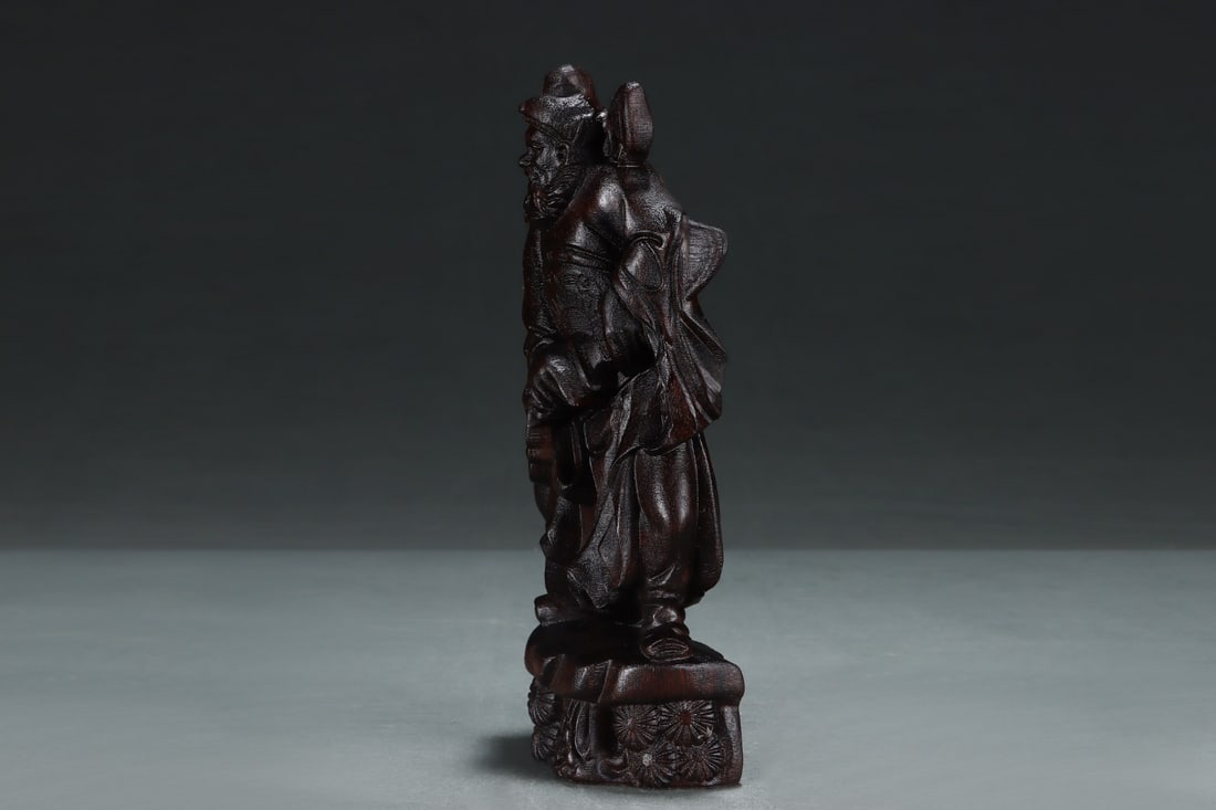 Vintage Chenxiang Wood Carved Heavenly Ghostcatcher Statue w Box - 4