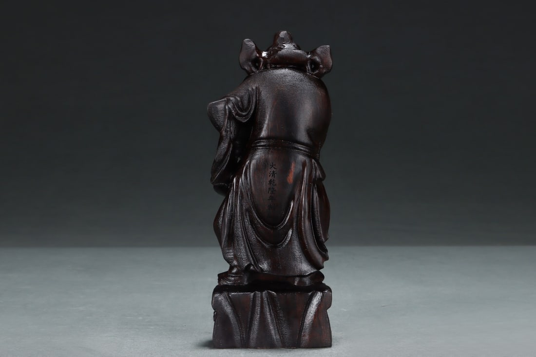 Vintage Chenxiang Wood Carved Heavenly Ghostcatcher Statue w Box - 5