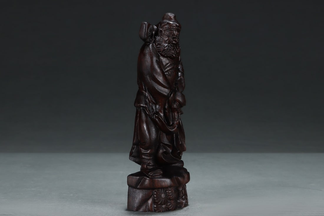 Vintage Chenxiang Wood Carved Heavenly Ghostcatcher Statue w Box - 7