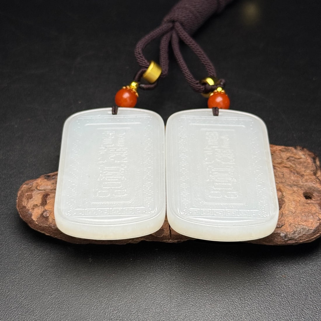 A Pair Chinese Hetian Jade Low Relief Dragon Phoenix Pendant - 6