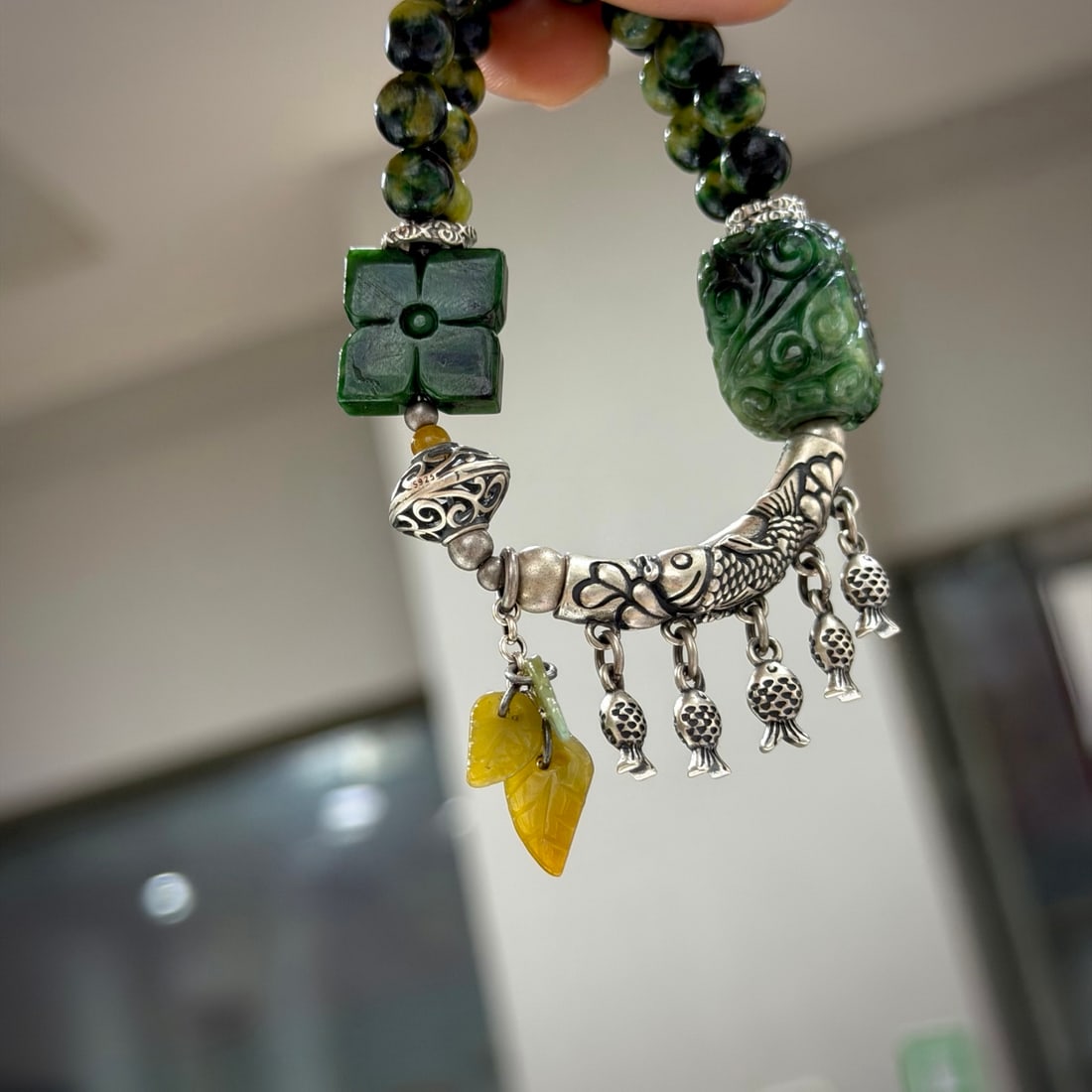 Beautiful 925 Silver & Jadeite Bead Bracelet - 3