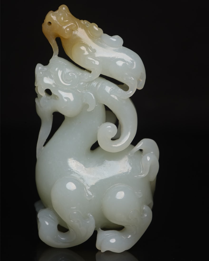 Chinese Hetian Jade Carved Fortune Beast Statue (1 of 9)