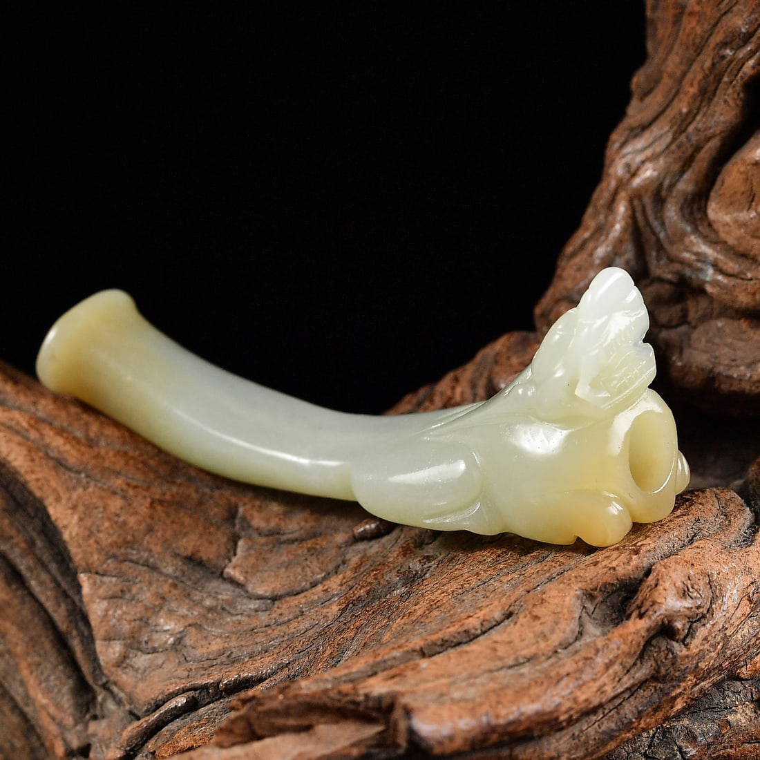 Chinese Hetian Jade Carved Fortune Pixiu Cigarette Holder w Certificate - 2