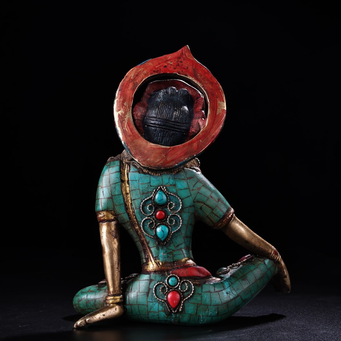 Tibetan Buddhism Gilt Gold Copper Inlay Turquoise & Gems Tara Statue - 6