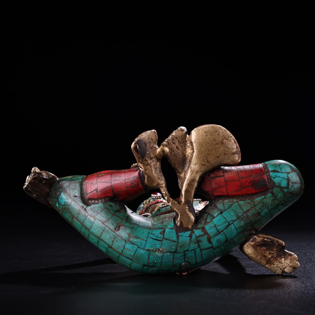 Tibetan Buddhism Gilt Gold Copper Inlay Turquoise & Gems Tara Statue - 8