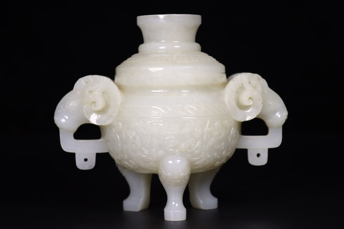 Superb Chinese Hetian Jade Carved Double Ear Sheep Incense Burner (1 of 9)