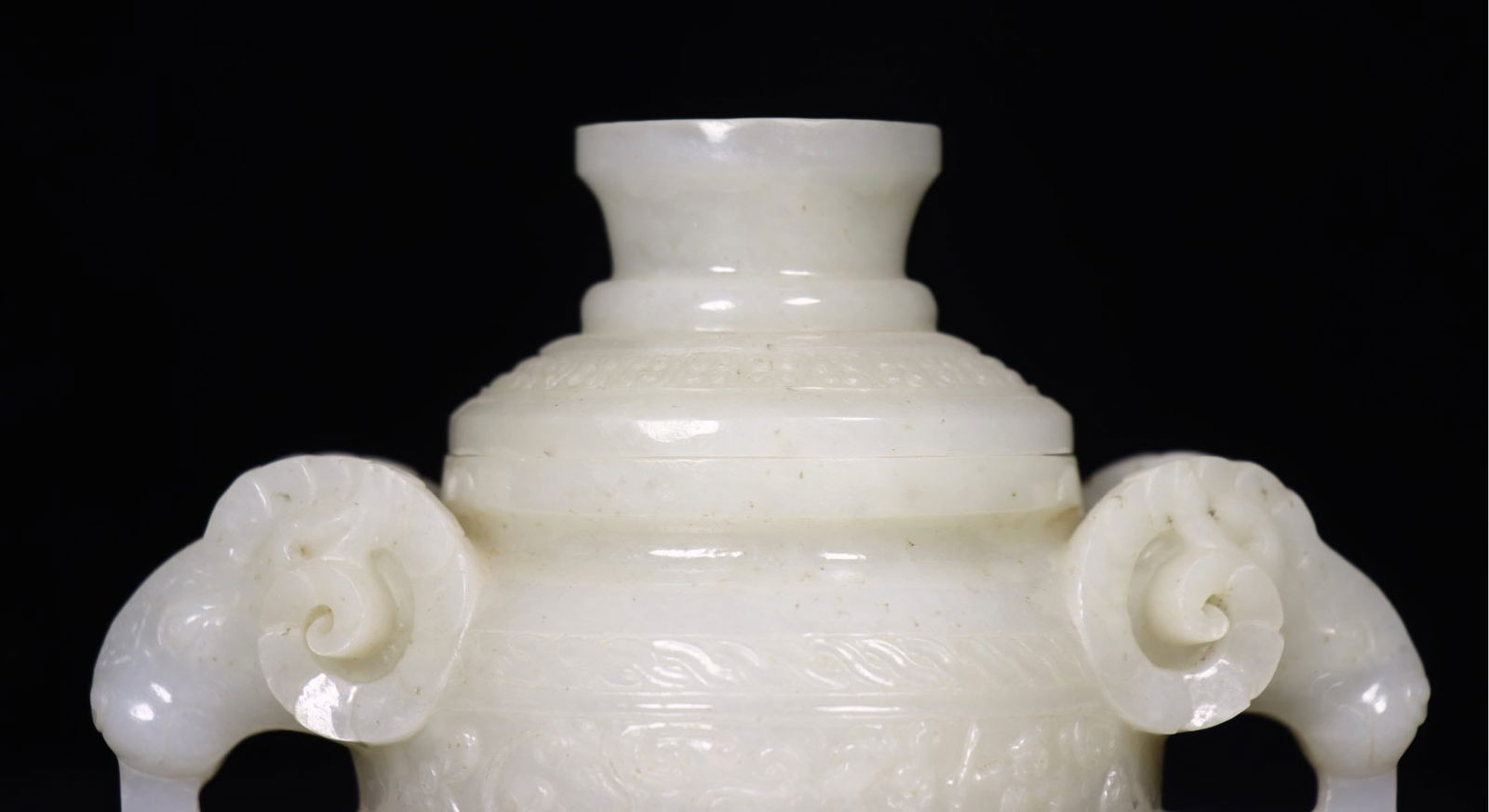 Superb Chinese Hetian Jade Carved Double Ear Sheep Incense Burner - 6