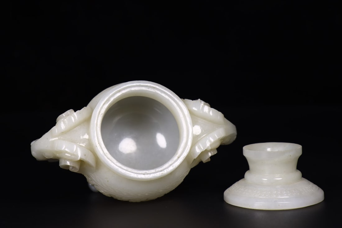 Superb Chinese Hetian Jade Carved Double Ear Sheep Incense Burner - 8