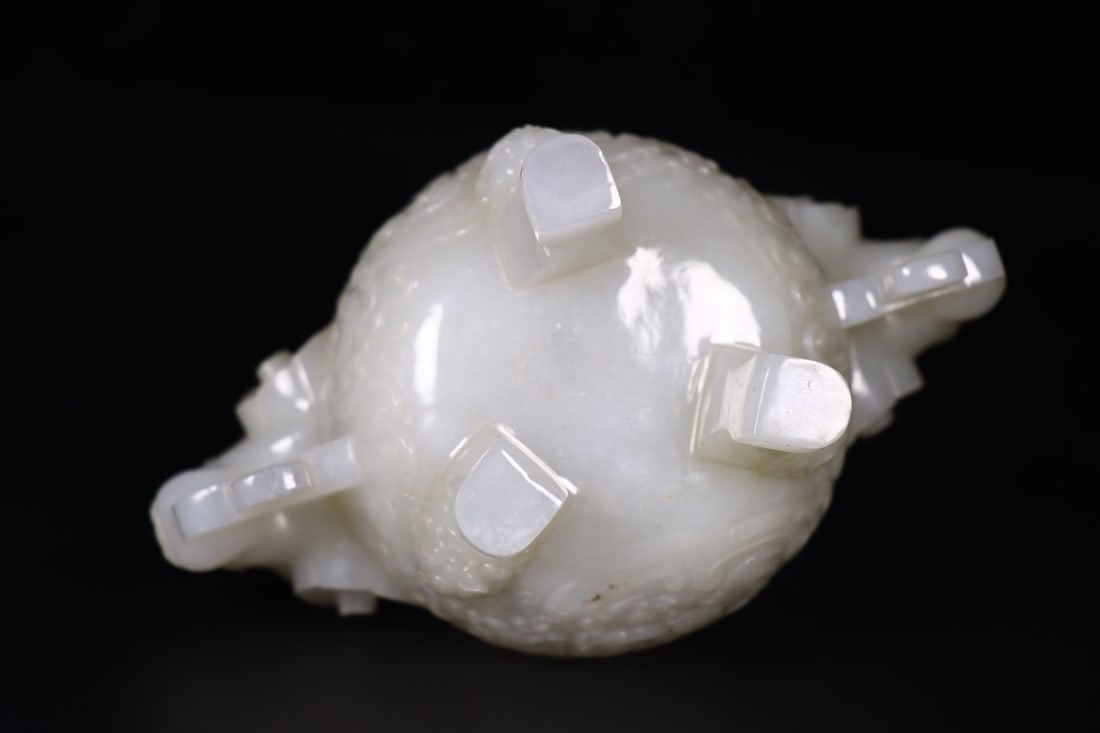 Superb Chinese Hetian Jade Carved Double Ear Sheep Incense Burner - 9