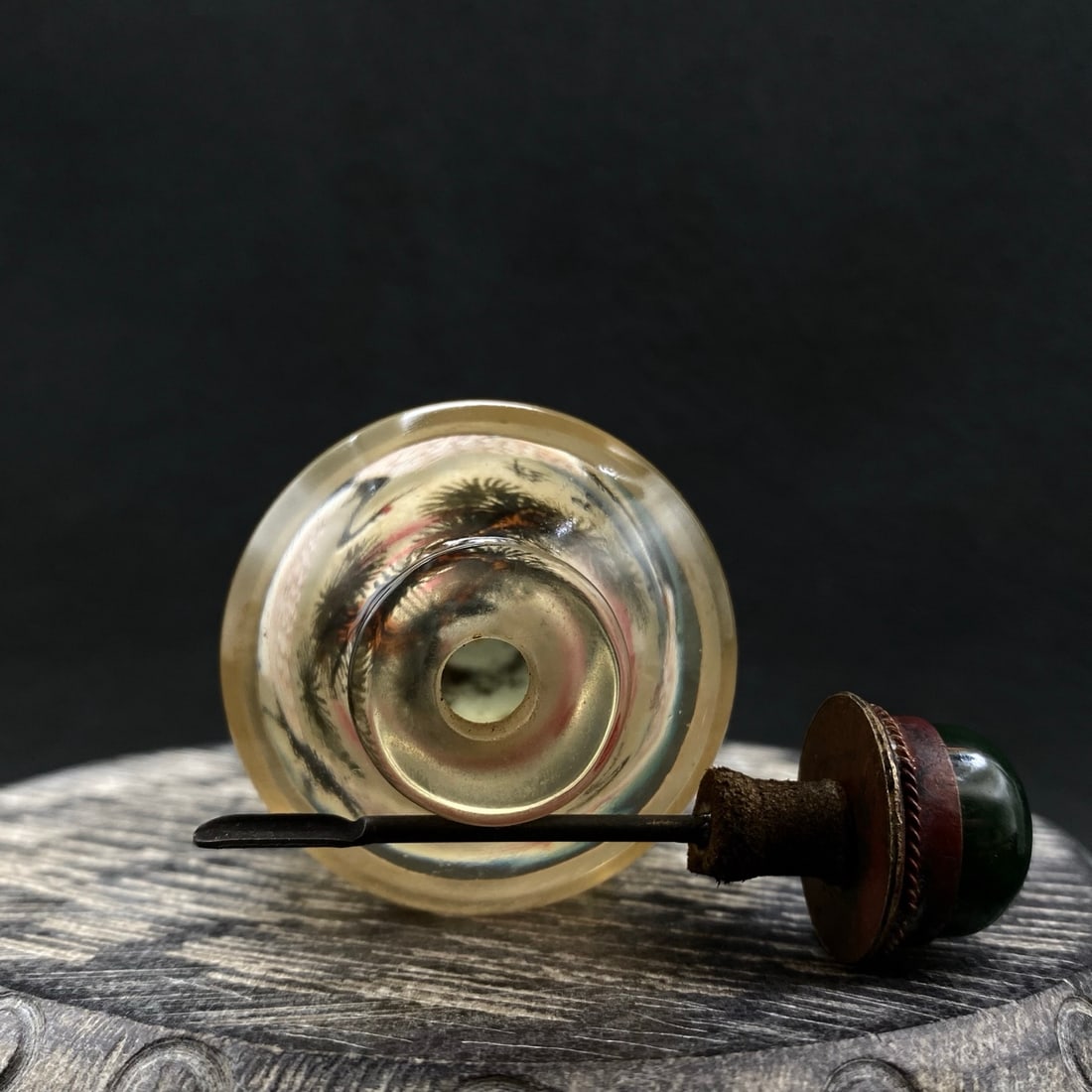 Old Chinese Peking Glass Inside Painting Crane Design Turn Heart Snuff Bottle - 7