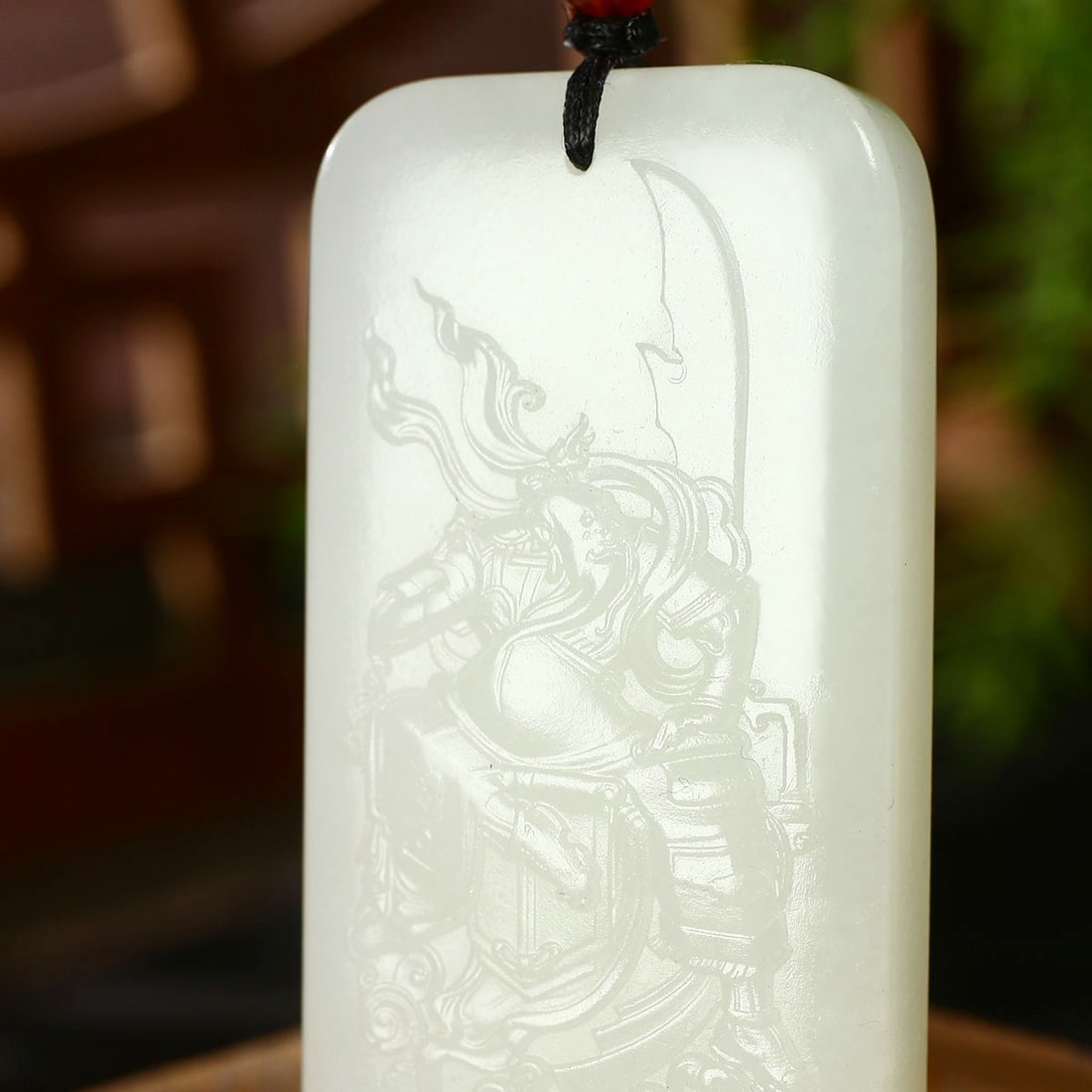 Superb Chinese Hetian Jade Low Relief General Guangong Pendant - 3