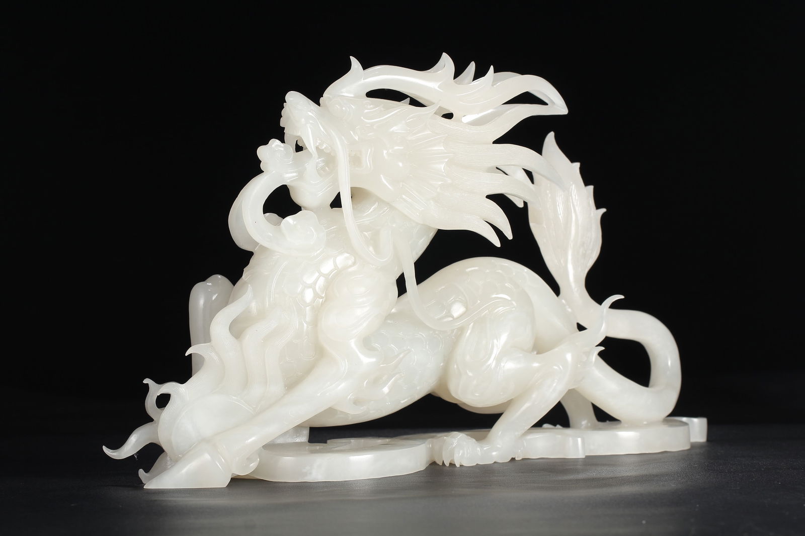 Exquisite Chinese White Hetian Jade Carved Fortune Kylin Statue (1 of 9)