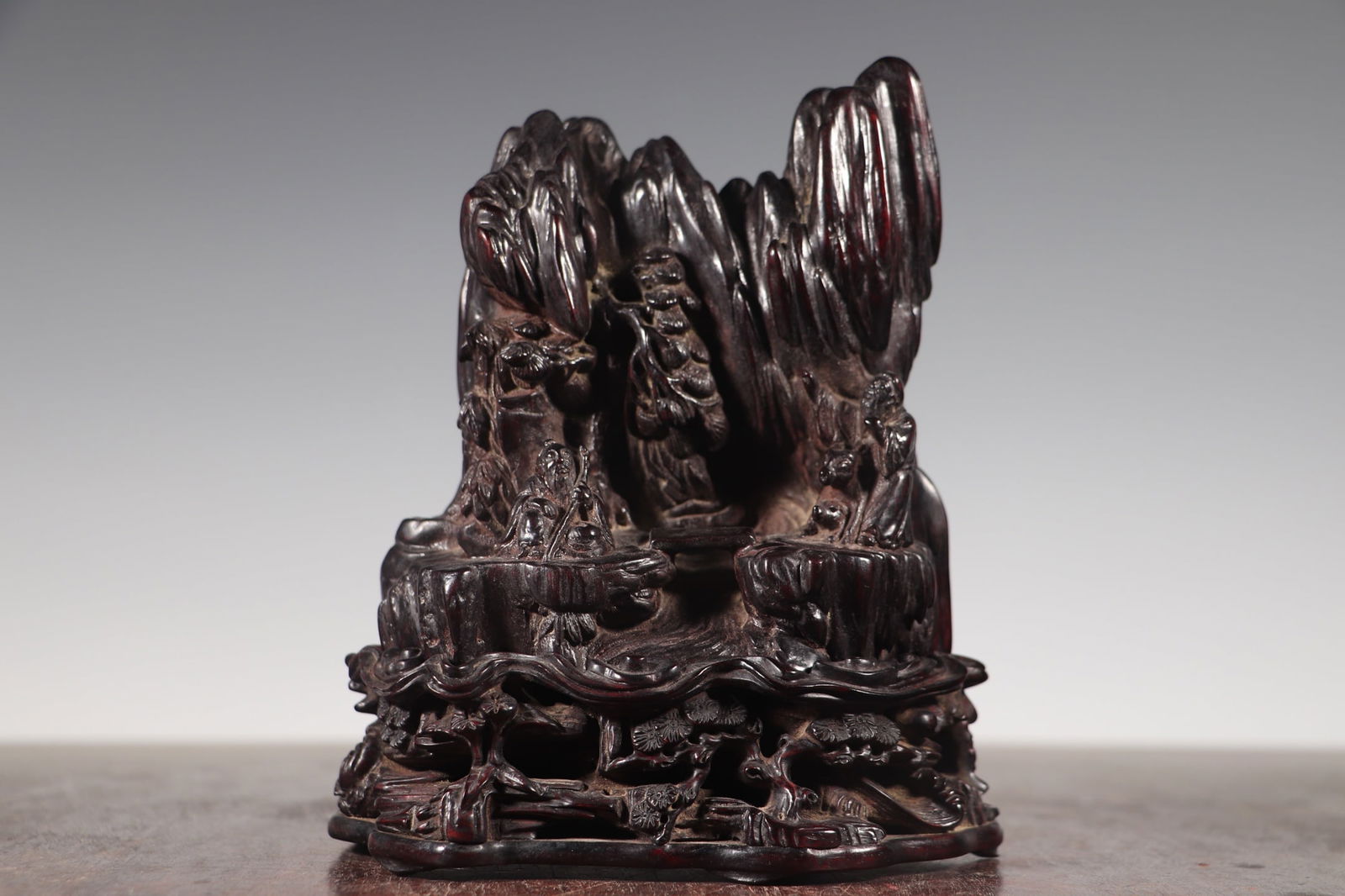 Superb Vintage Chenxiang Wood Carved Pine Tree & Figure Statue (1 of 9)