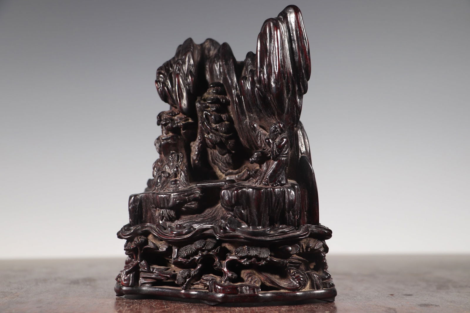 Superb Vintage Chenxiang Wood Carved Pine Tree & Figure Statue - 2