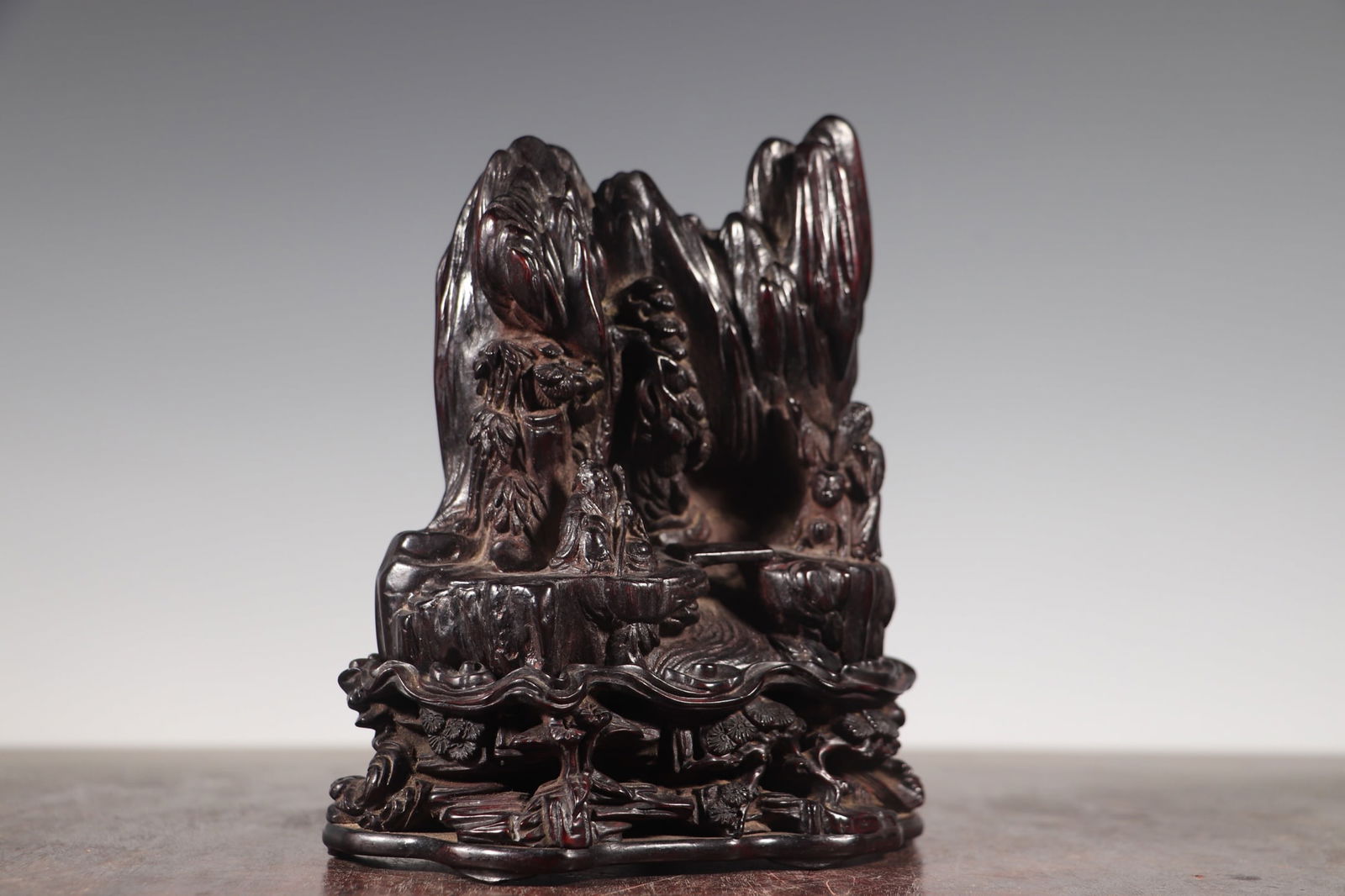 Superb Vintage Chenxiang Wood Carved Pine Tree & Figure Statue - 3