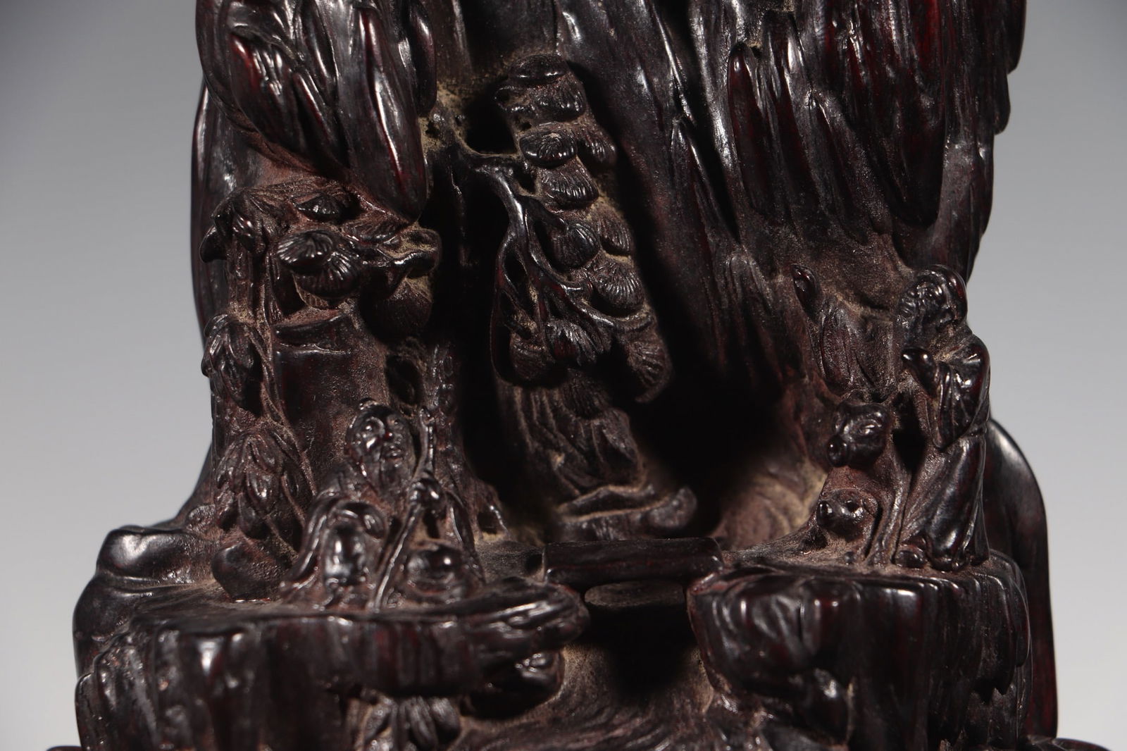 Superb Vintage Chenxiang Wood Carved Pine Tree & Figure Statue - 5