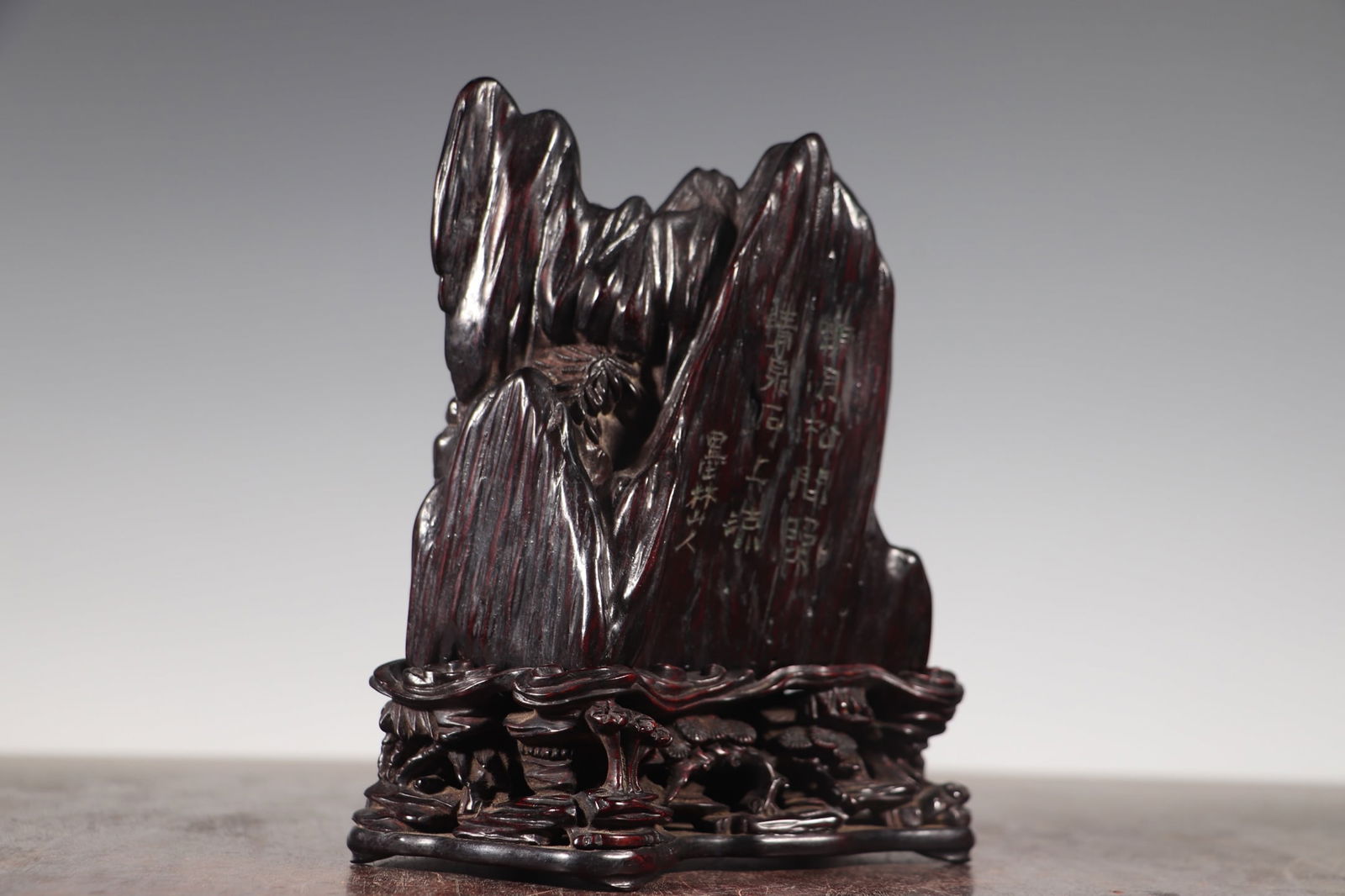 Superb Vintage Chenxiang Wood Carved Pine Tree & Figure Statue - 8