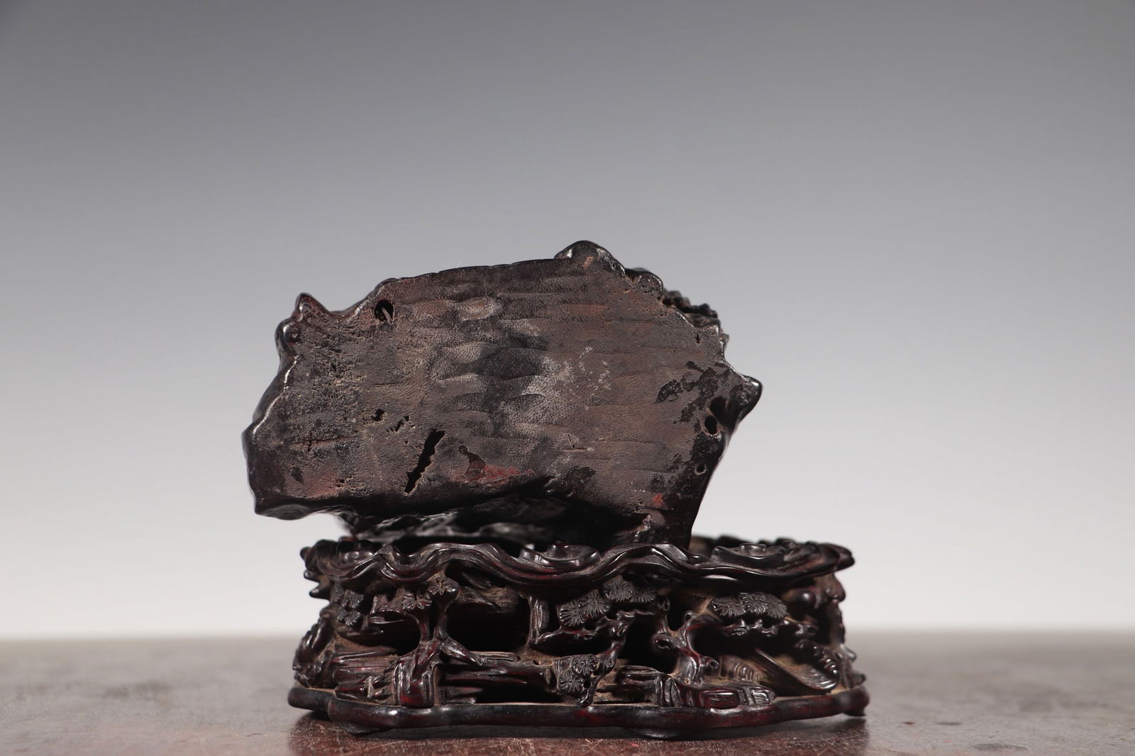 Superb Vintage Chenxiang Wood Carved Pine Tree & Figure Statue - 9