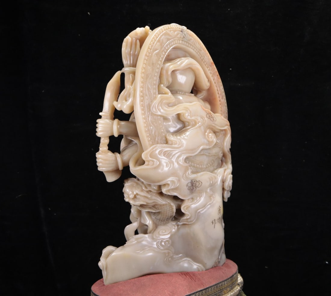 Superb Vintage Chinese Shoushan Stone Carved Buddha Statue - 6