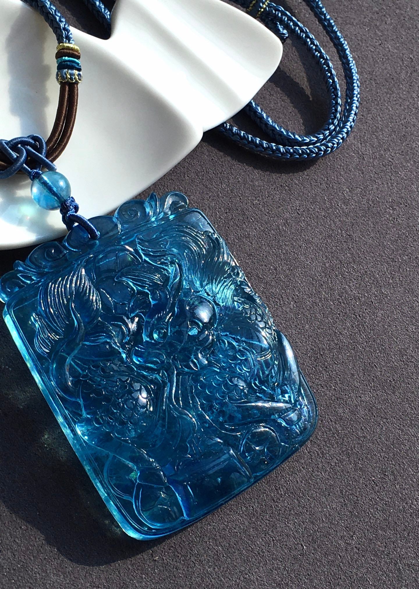 Beautiful Natural Aquamarine Carved Fortune Kylin Pendant - 11