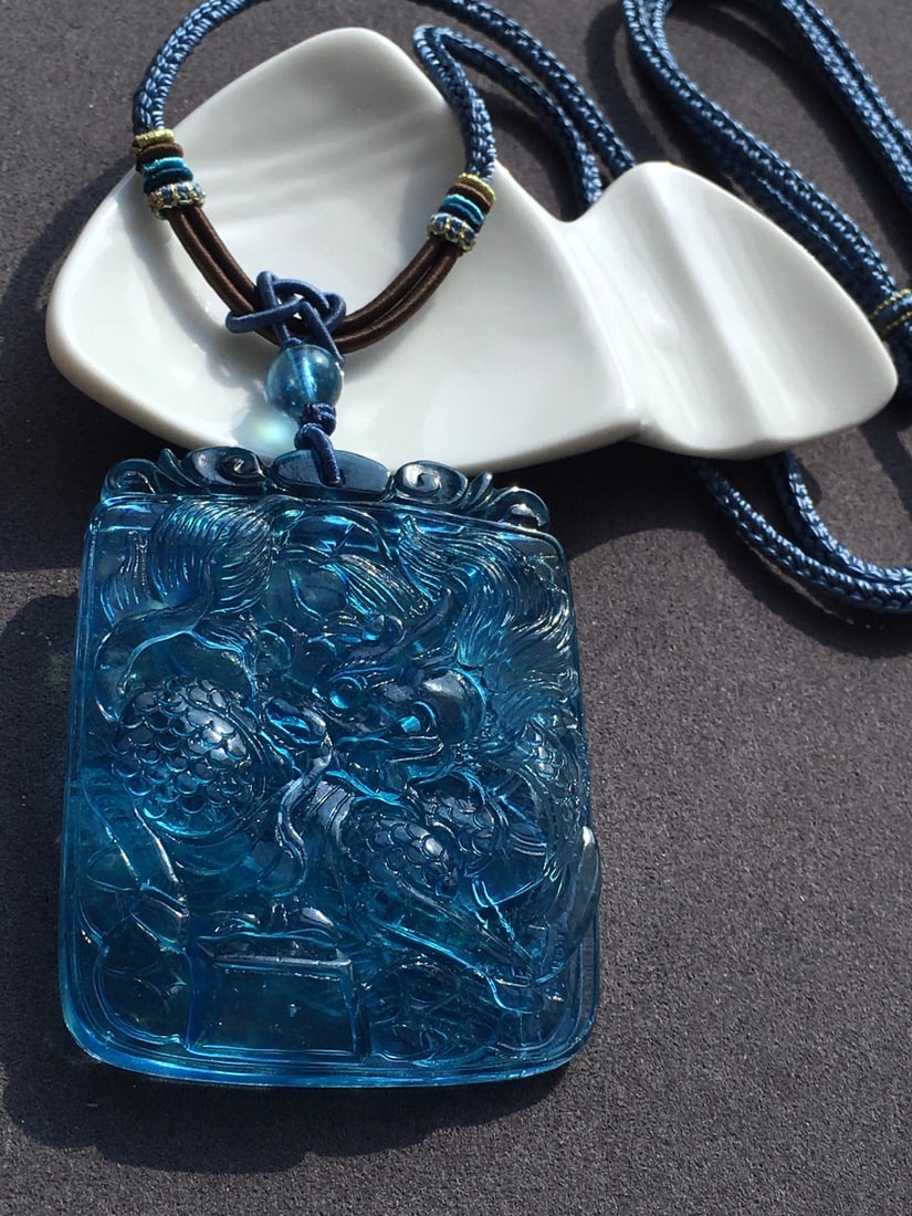 Beautiful Natural Aquamarine Carved Fortune Kylin Pendant - 4
