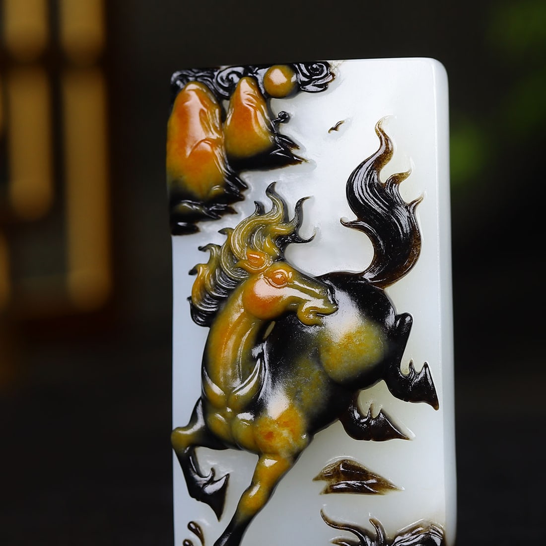 Superb Chinese Hetian Jade Low Relief Fortune Horse Pendant - 4