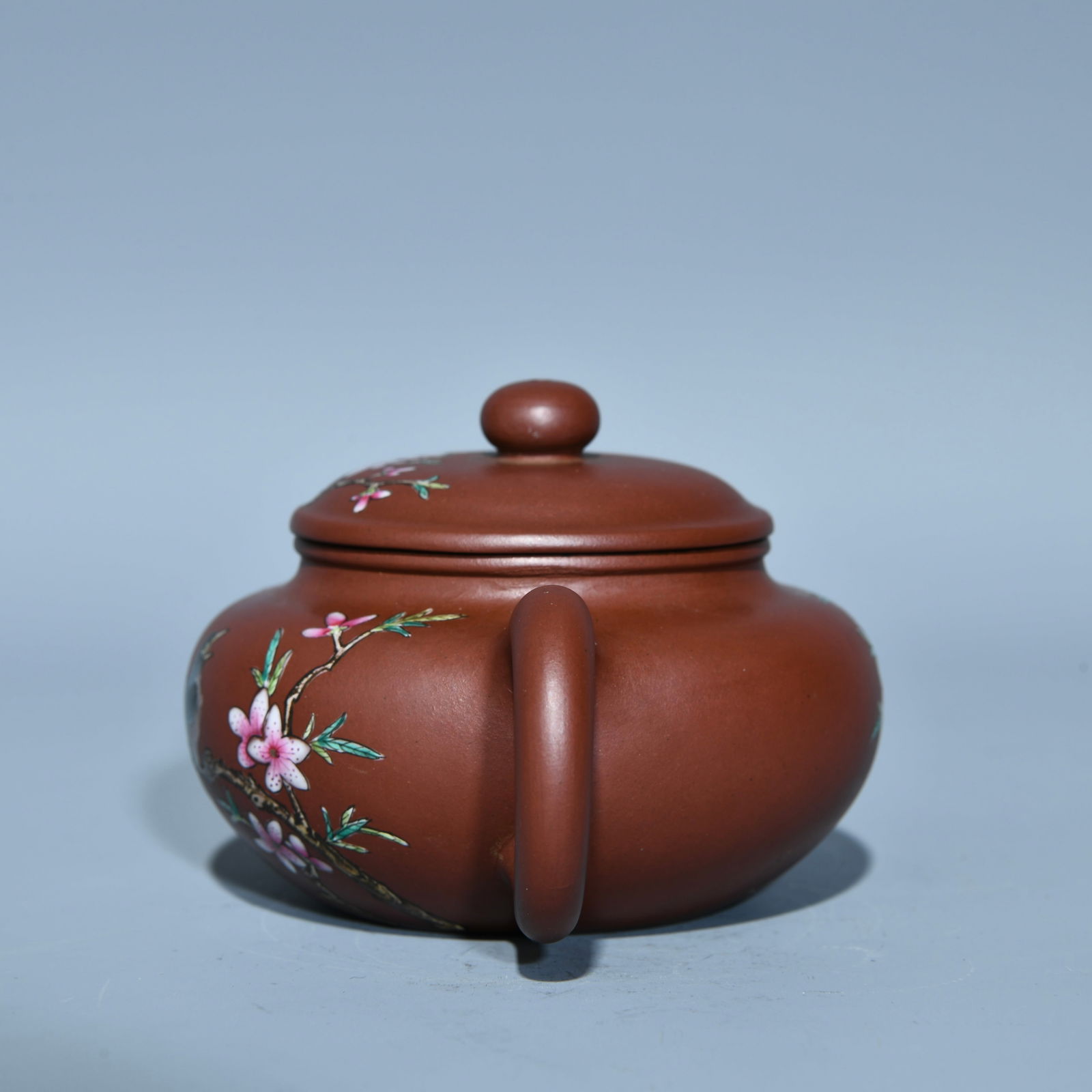 Chinese Famille Rose Yixing Zisha Clay Flowers Bird Design Teapot w Artist Signed - 2