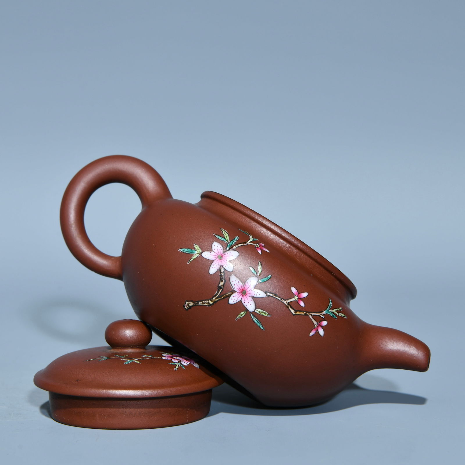 Chinese Famille Rose Yixing Zisha Clay Flowers Bird Design Teapot w Artist Signed - 5