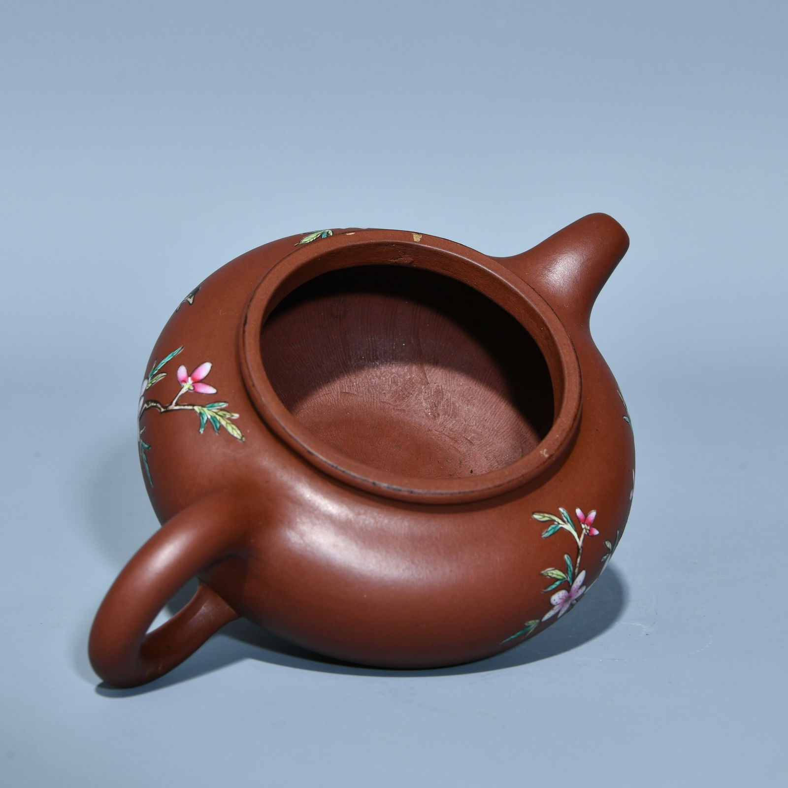 Chinese Famille Rose Yixing Zisha Clay Flowers Bird Design Teapot w Artist Signed - 8