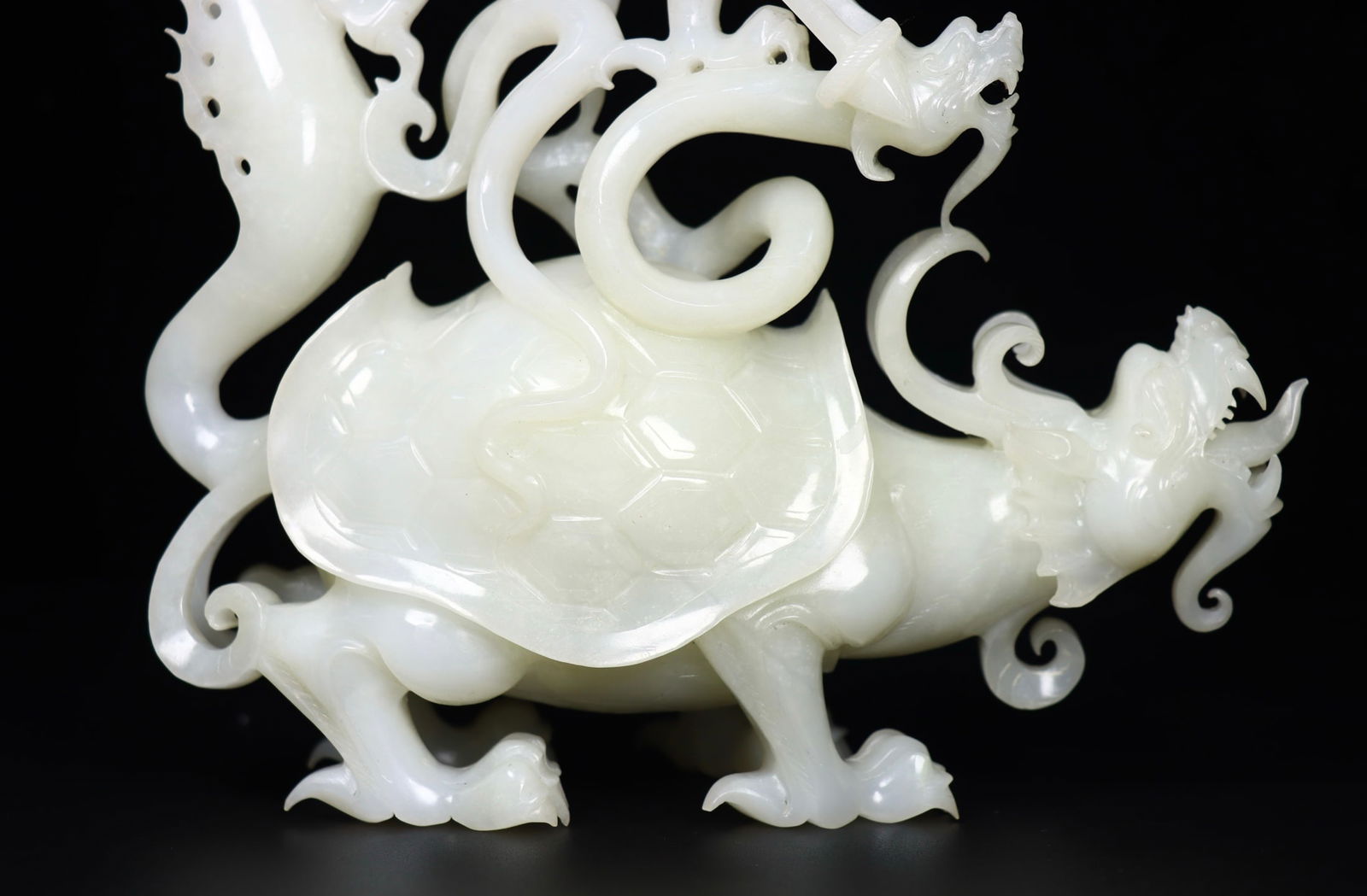 Superb Chinese White Hetian Jade Carved Divine Beast & Buddha Statue - 6