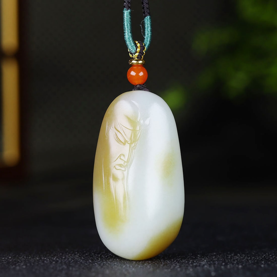 Chinese Hetian Jade Carved General Guangong Pendant (1 of 6)