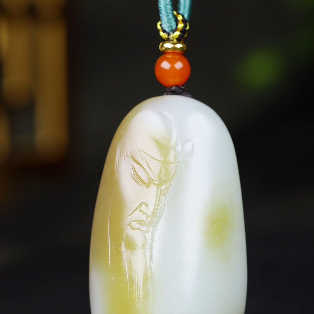 Chinese Hetian Jade Carved General Guangong Pendant - 3