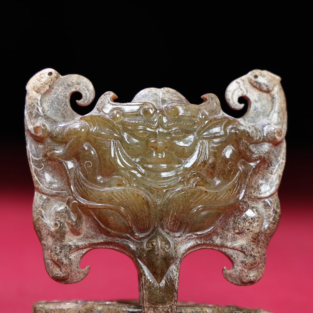 A Pair Vintage Chinese Hetian Jade Carved Divine Beast Door Knocker - 2