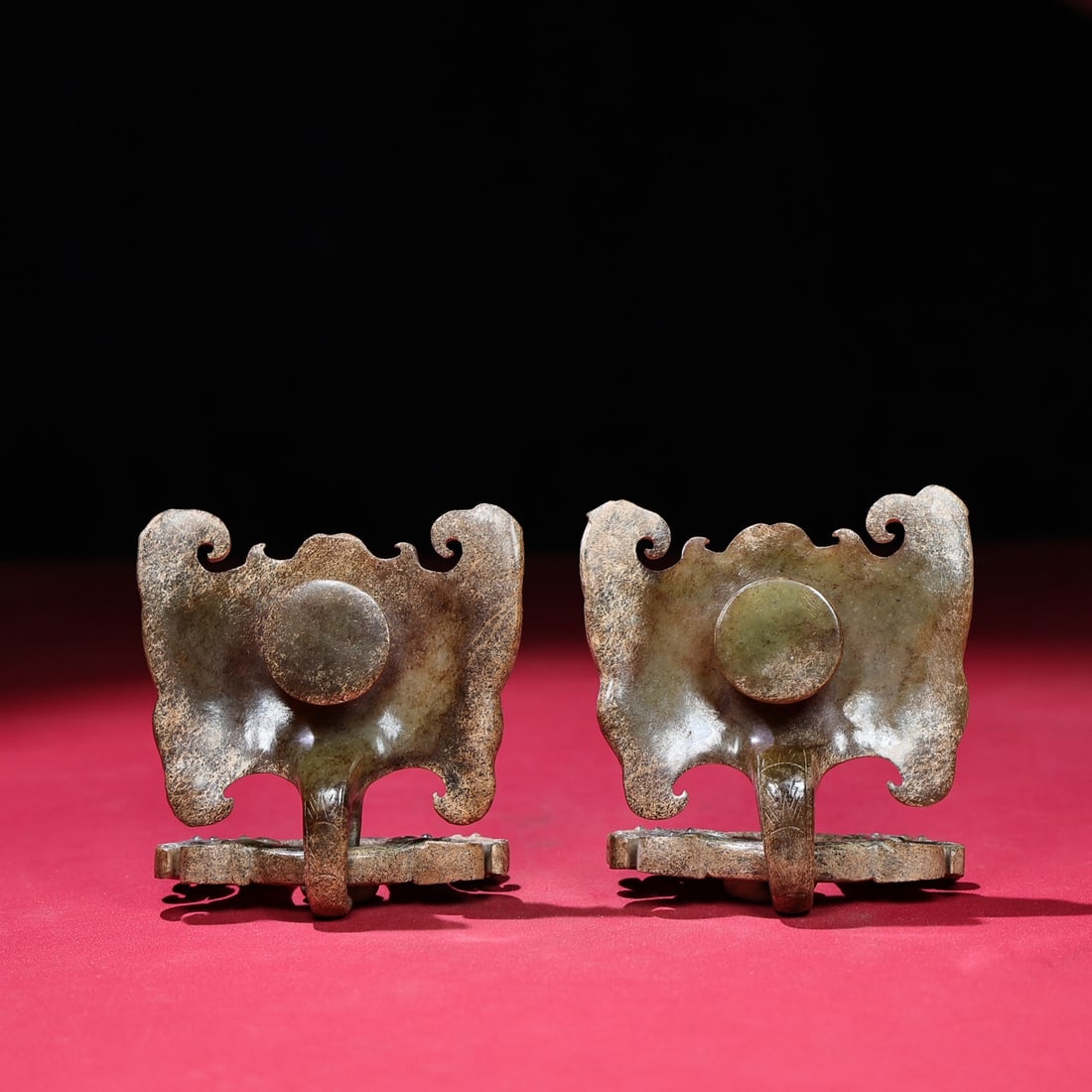 A Pair Vintage Chinese Hetian Jade Carved Divine Beast Door Knocker - 8