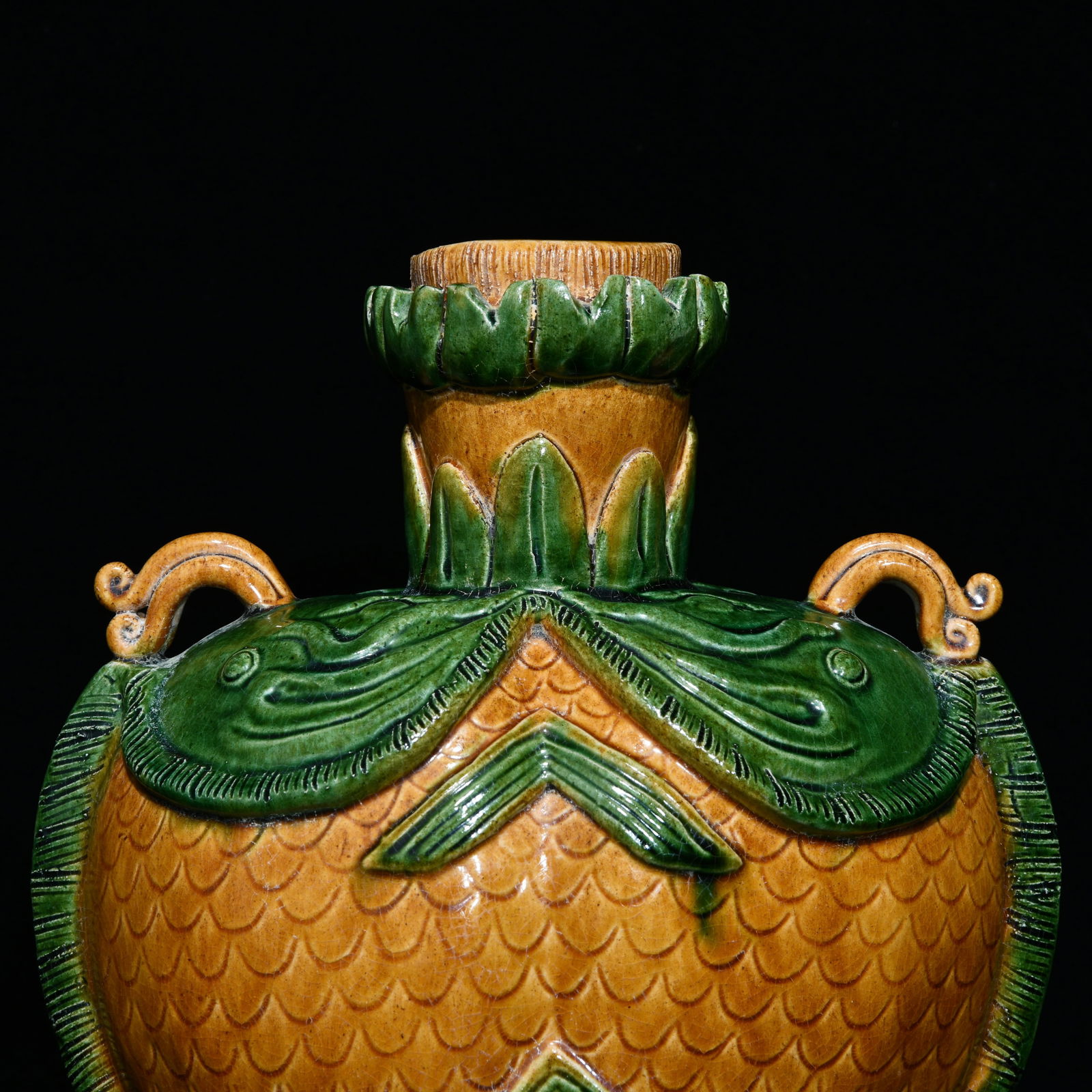 Chinese Liao San Cai Double Fish Porcelain Vase - 4