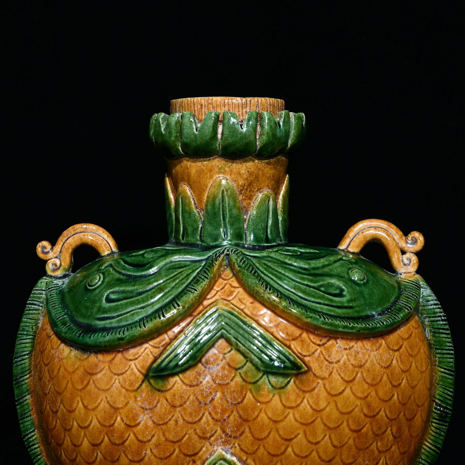 Chinese Liao San Cai Double Fish Porcelain Vase - 6