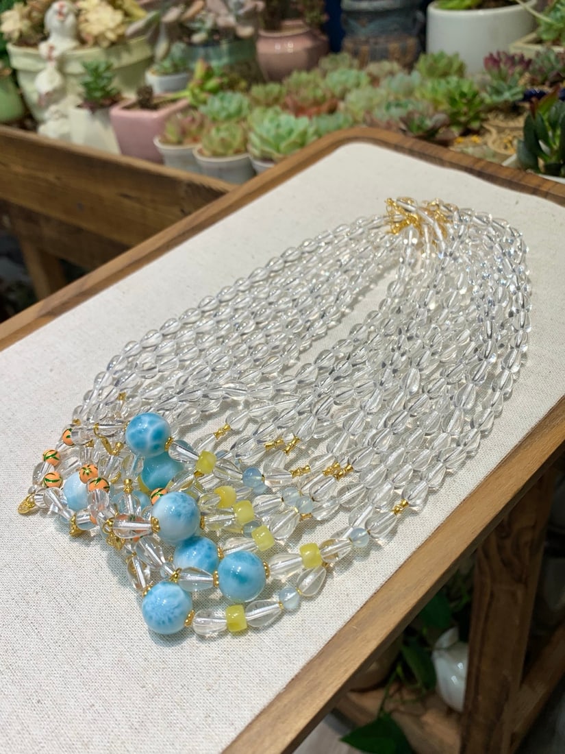 Beautiful Larimar & White Crystal Beads Necklace - 2