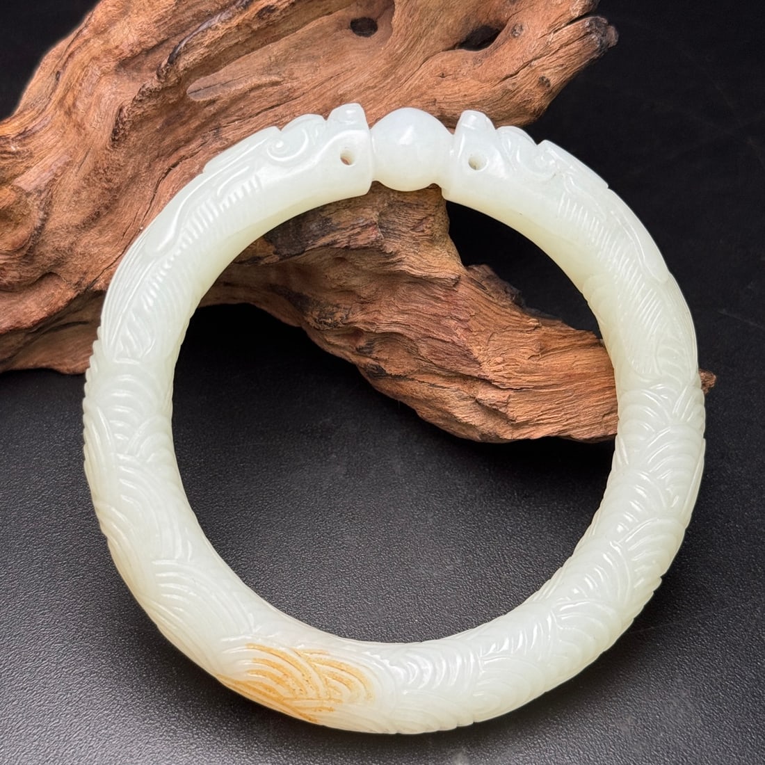 Inside Diameter 58mm High Quality Chinese White Hetian Jade Double Dragon Bracelet (1 of 9)