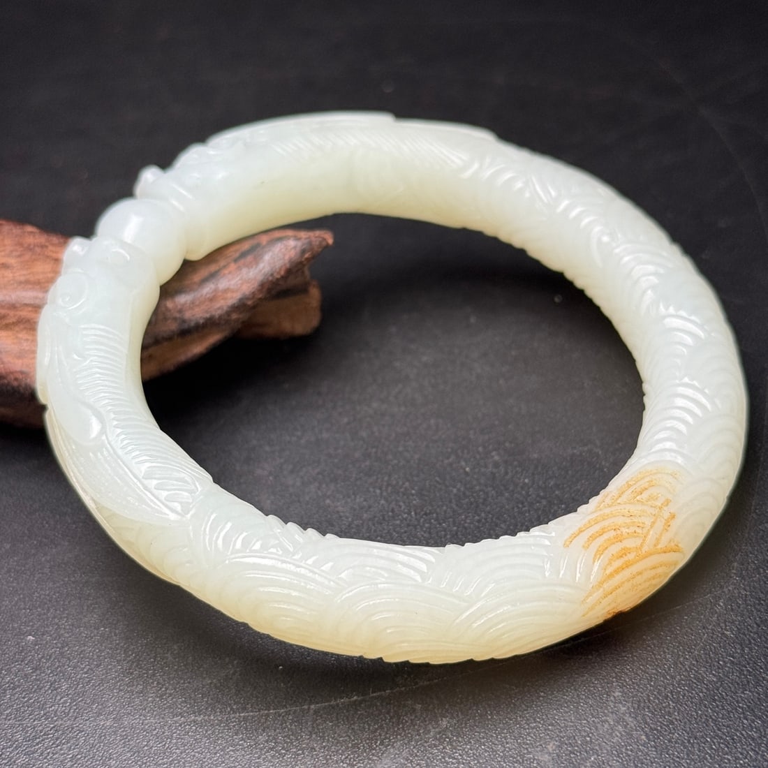 Inside Diameter 58mm High Quality Chinese White Hetian Jade Double Dragon Bracelet - 4