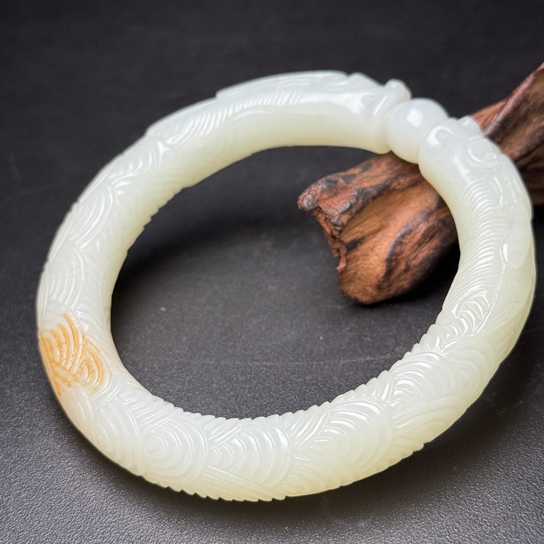Inside Diameter 58mm High Quality Chinese White Hetian Jade Double Dragon Bracelet - 5