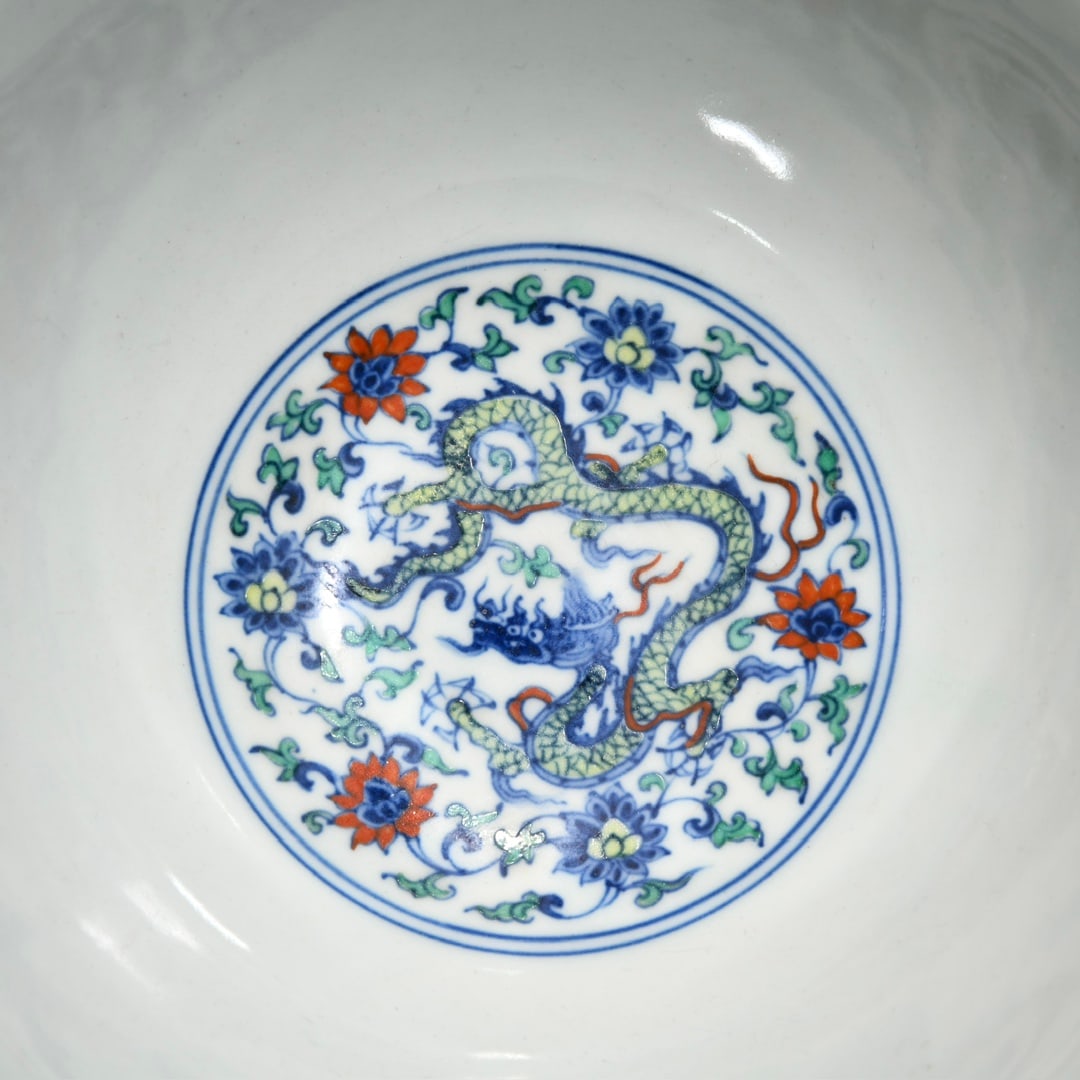 Chinese Doucai Clouds Dragon Design Porcelain Bowl - 4